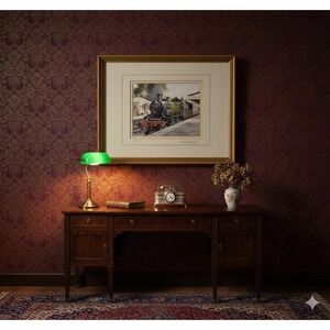 Vintage Steam Locomotive 46521 Framed Train Art Print Signed by Artist